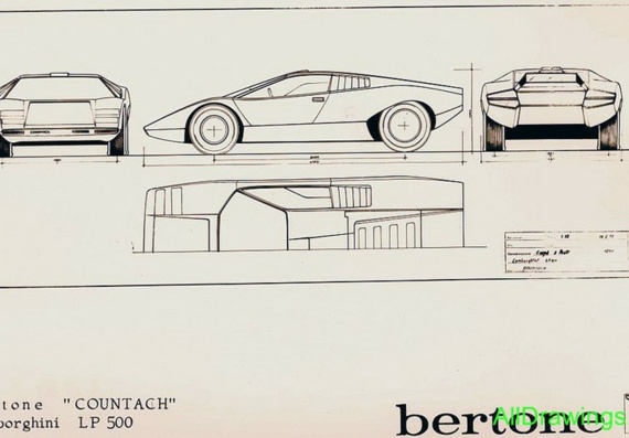 Lamborghini Countach LP500 (1971) (Lamborgini Kountach LP500 (1971)) - drawings (drawings) of the car
